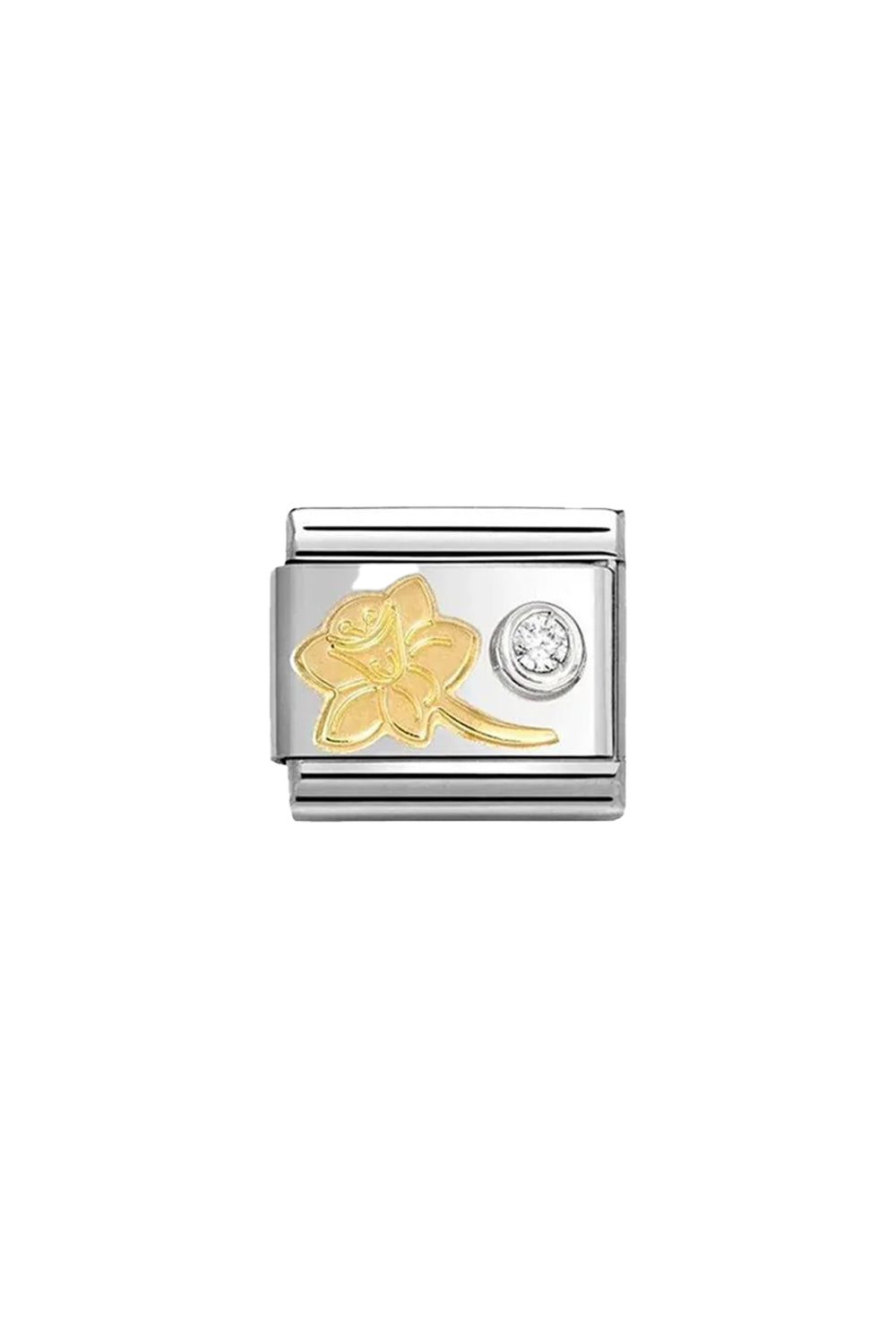Symbols Gold and 925 Sterling Silver Raised Narcissus CZ White