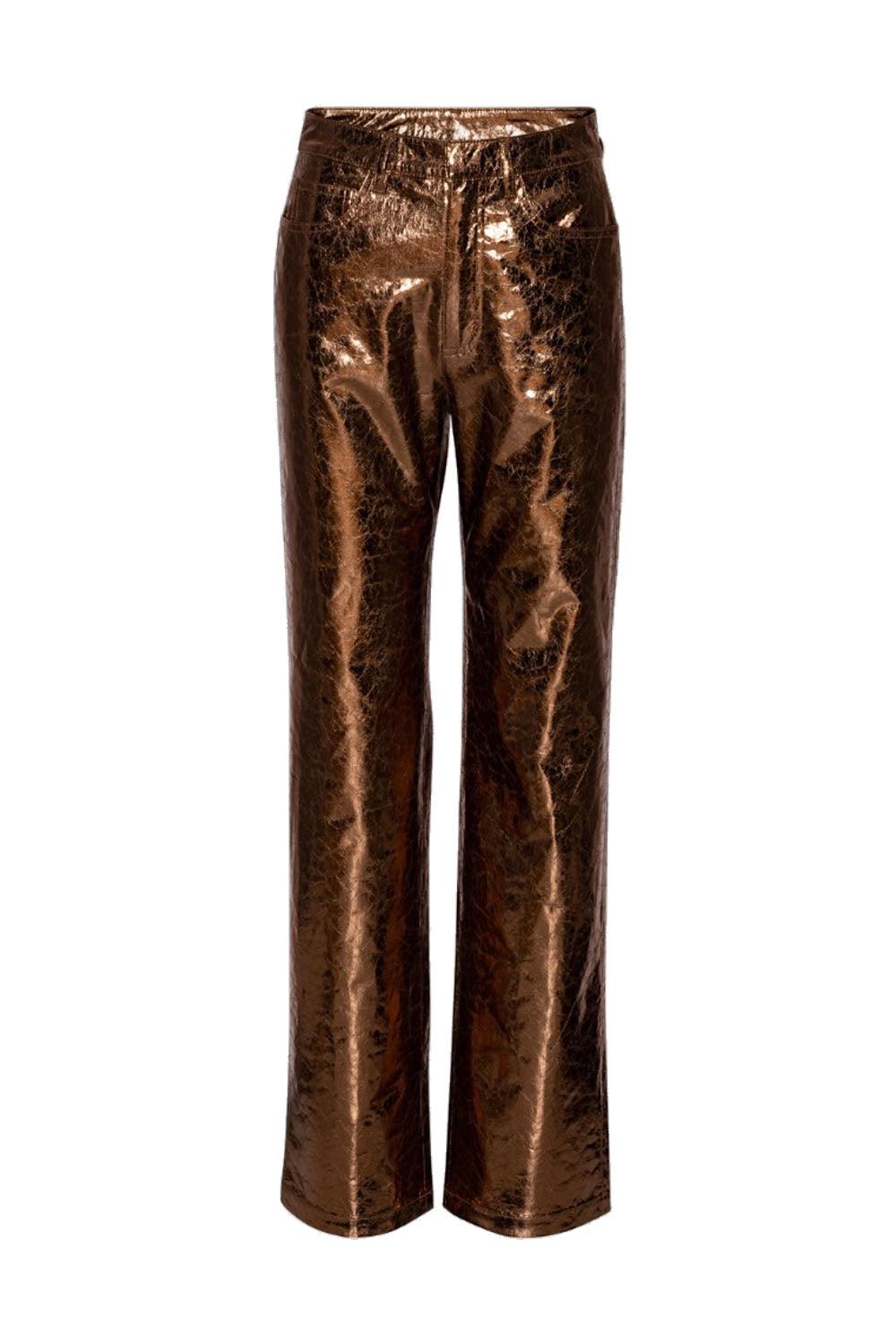 TEXTURED HIGH WAIST PANTS METALLIC BROWN