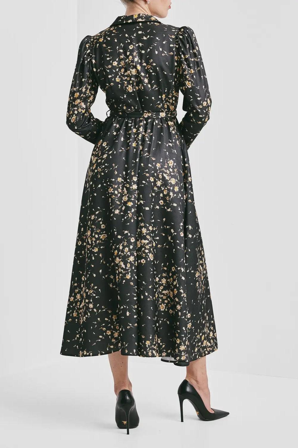 Tailored Satin shirt Dress Black Rose