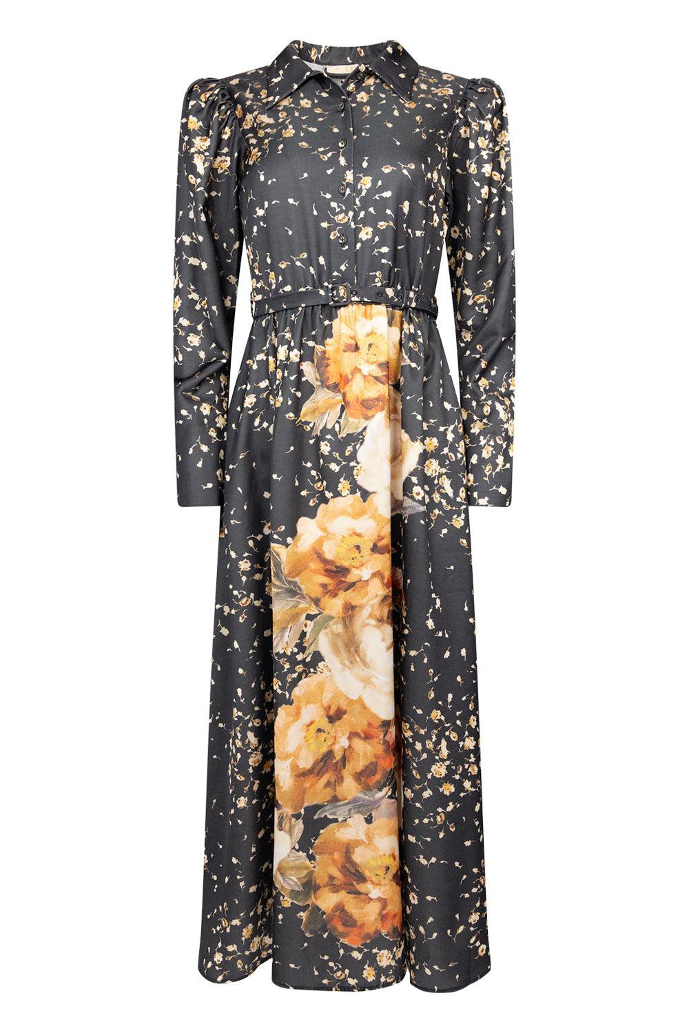 Tailored Satin shirt Dress Black Rose