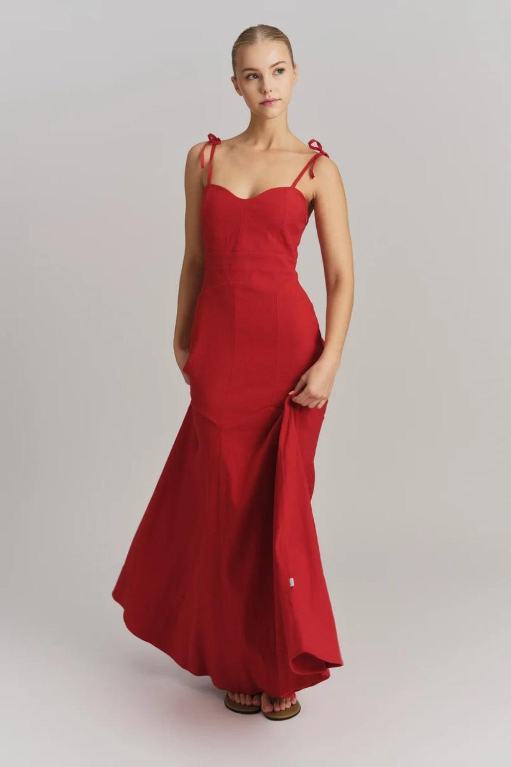 Tessa Stretch Linen Dress Red