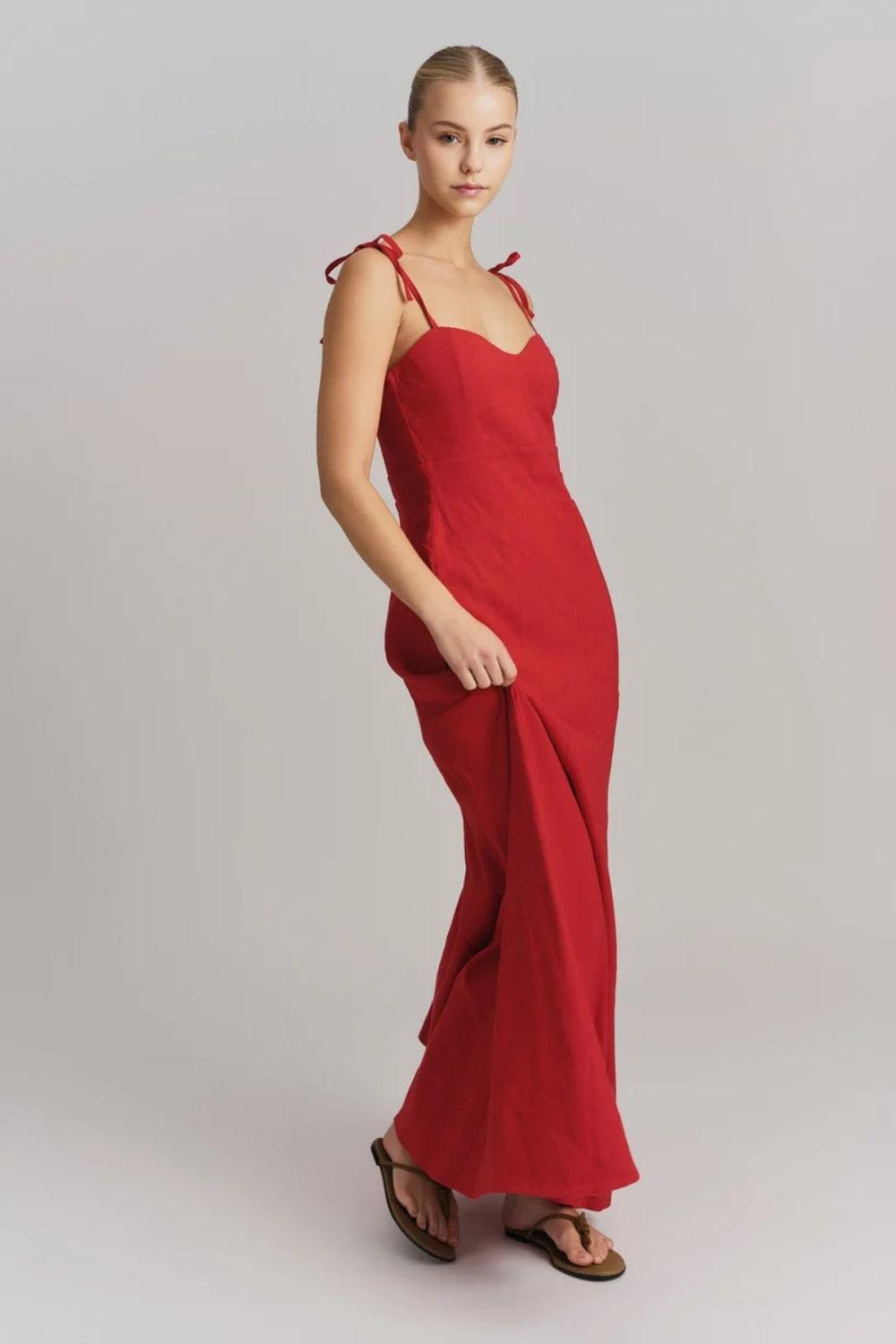 Tessa Stretch Linen Dress Red