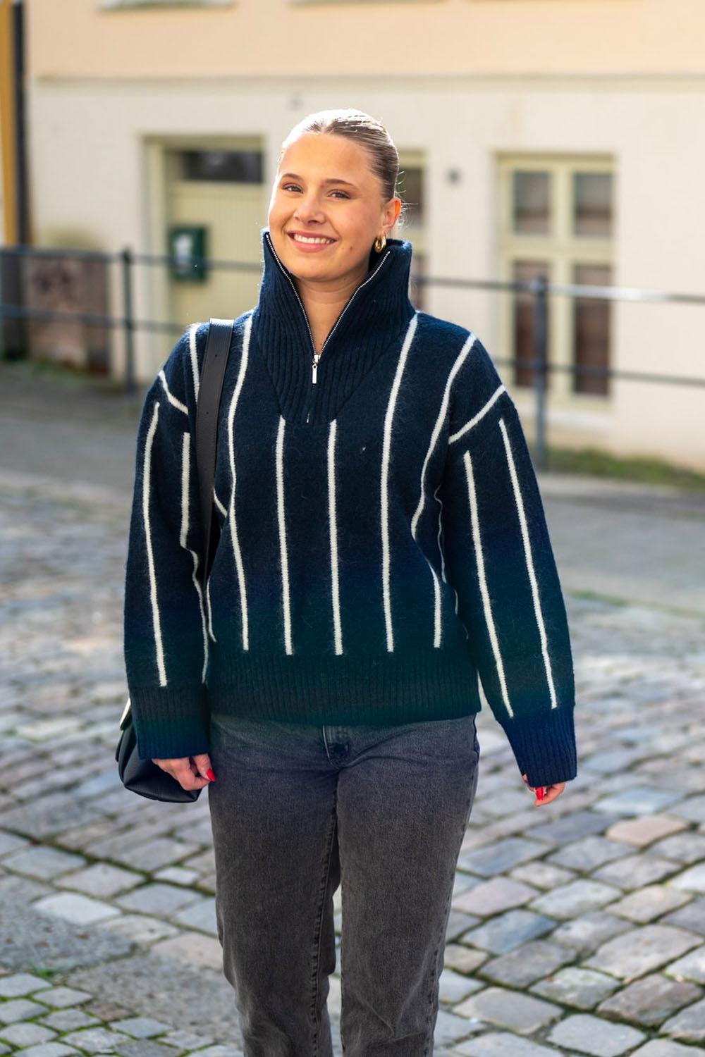 Tilia Zip Knit Navy Stripe