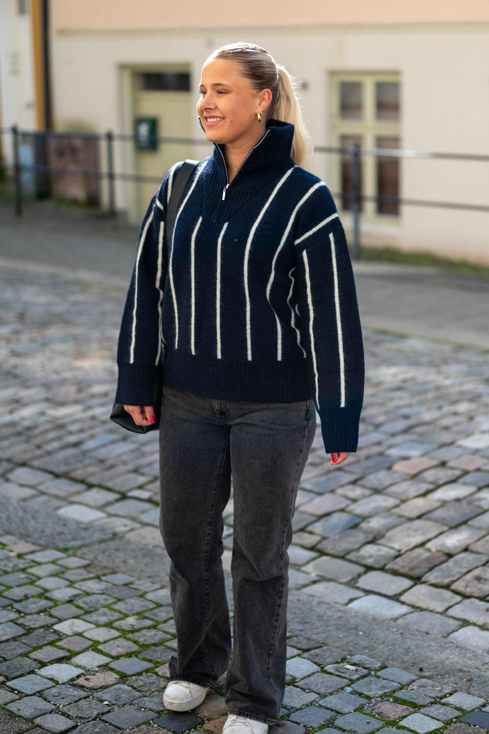 Tilia Zip Knit Navy Stripe