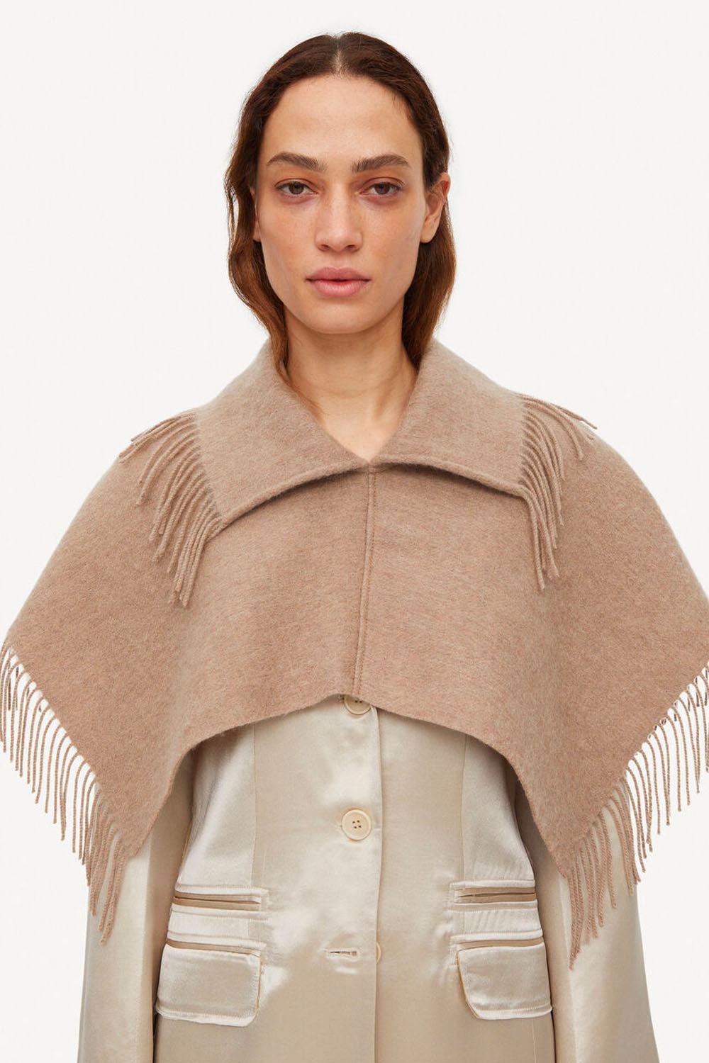 Turtla wool fringe bib Grey brown melange