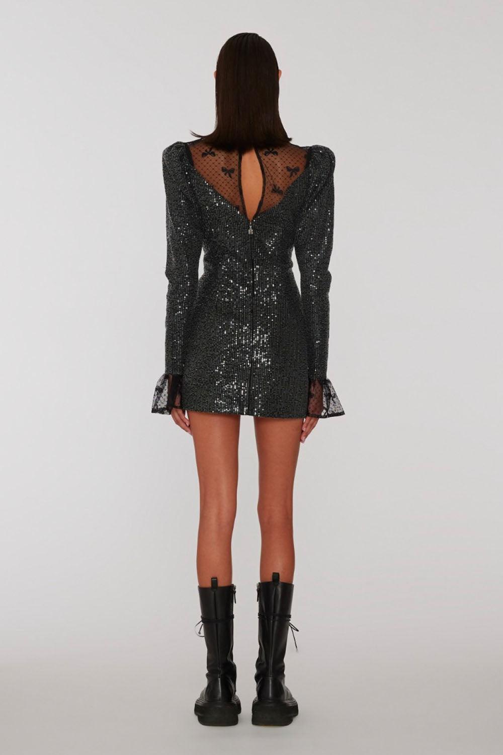 Twill Sequin Mini Dress Black