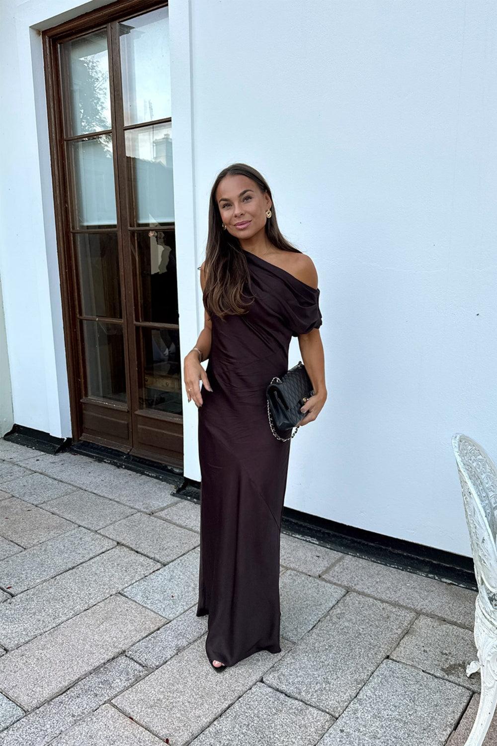 Vanessa Satin Dress Mocha Brown