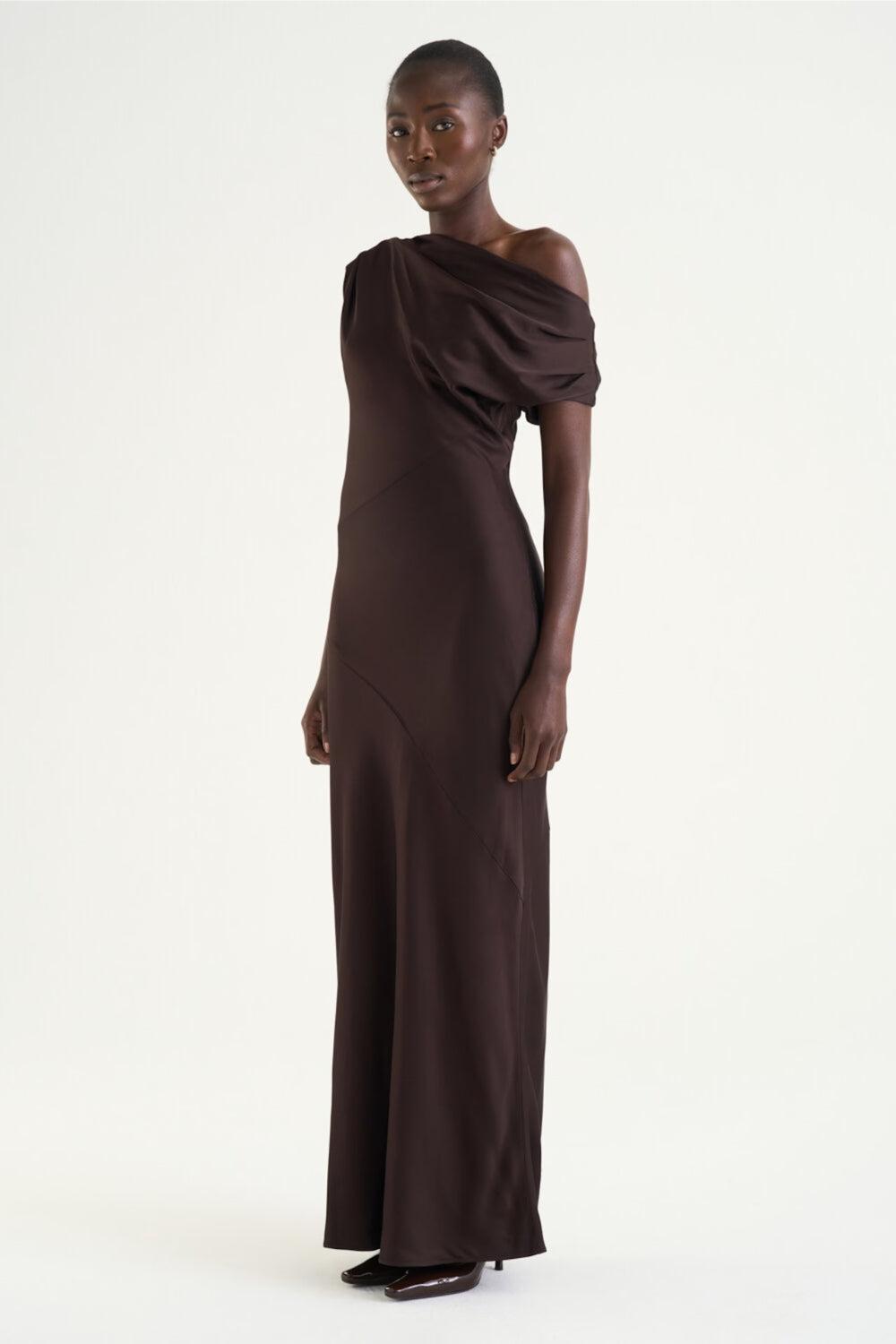 Vanessa Satin Dress Mocha Brown