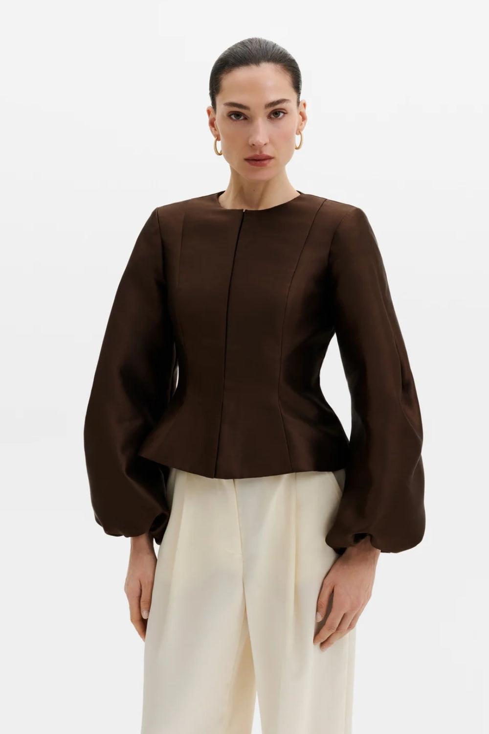 Vendela Ballon Sleeve Blouse Dark Brown