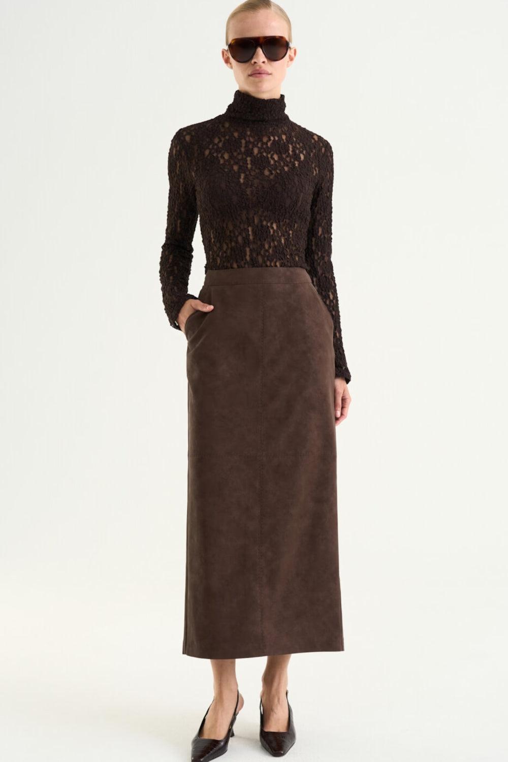 Yara Faux Suede Skirt Mocha Brown