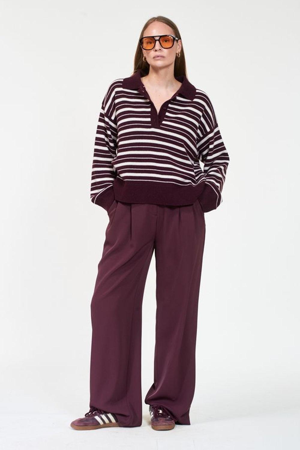 Zely Stripe Sweater Dk burgundy/offwhite