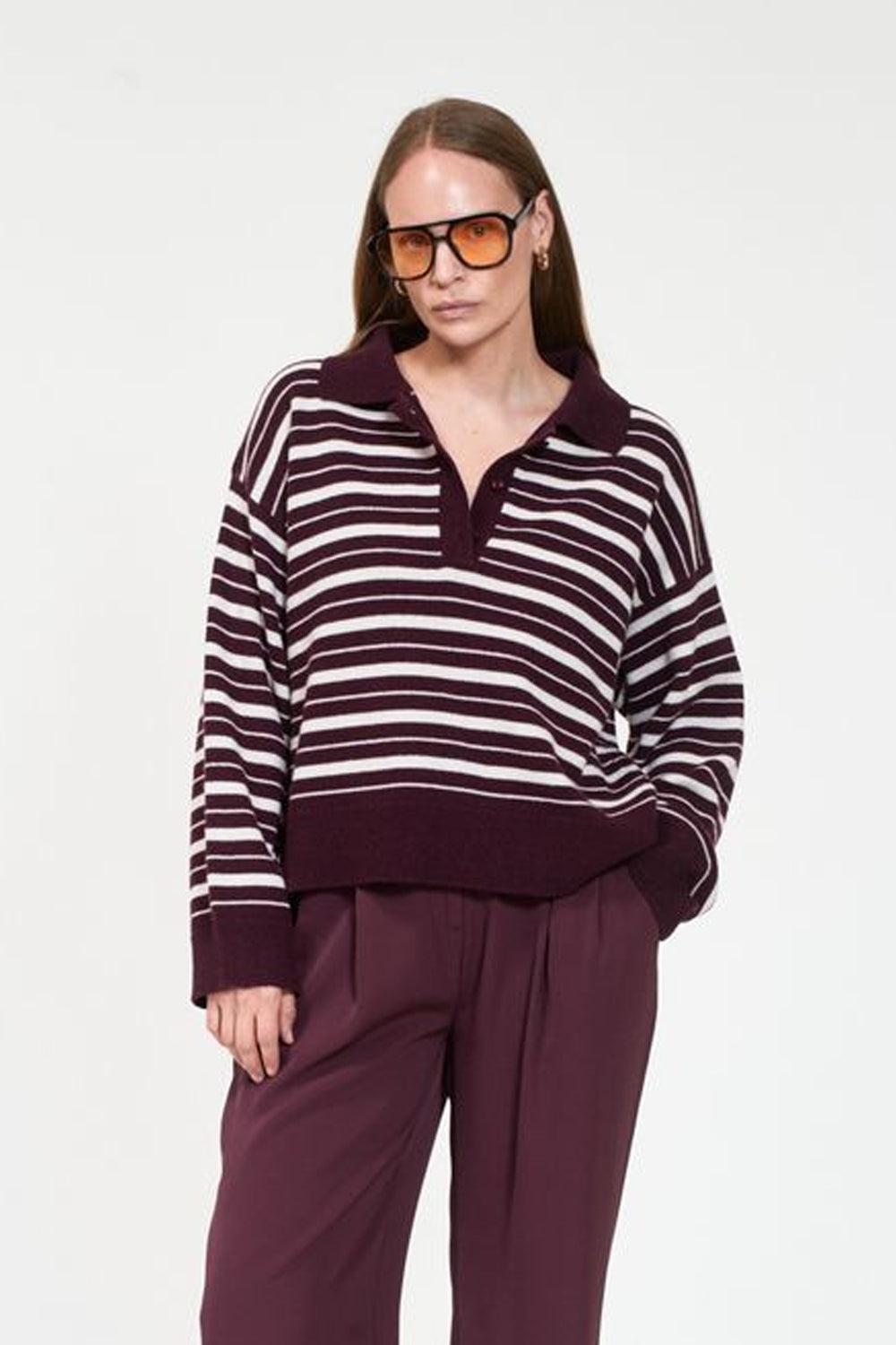 Zely Stripe Sweater Dk burgundy/offwhite