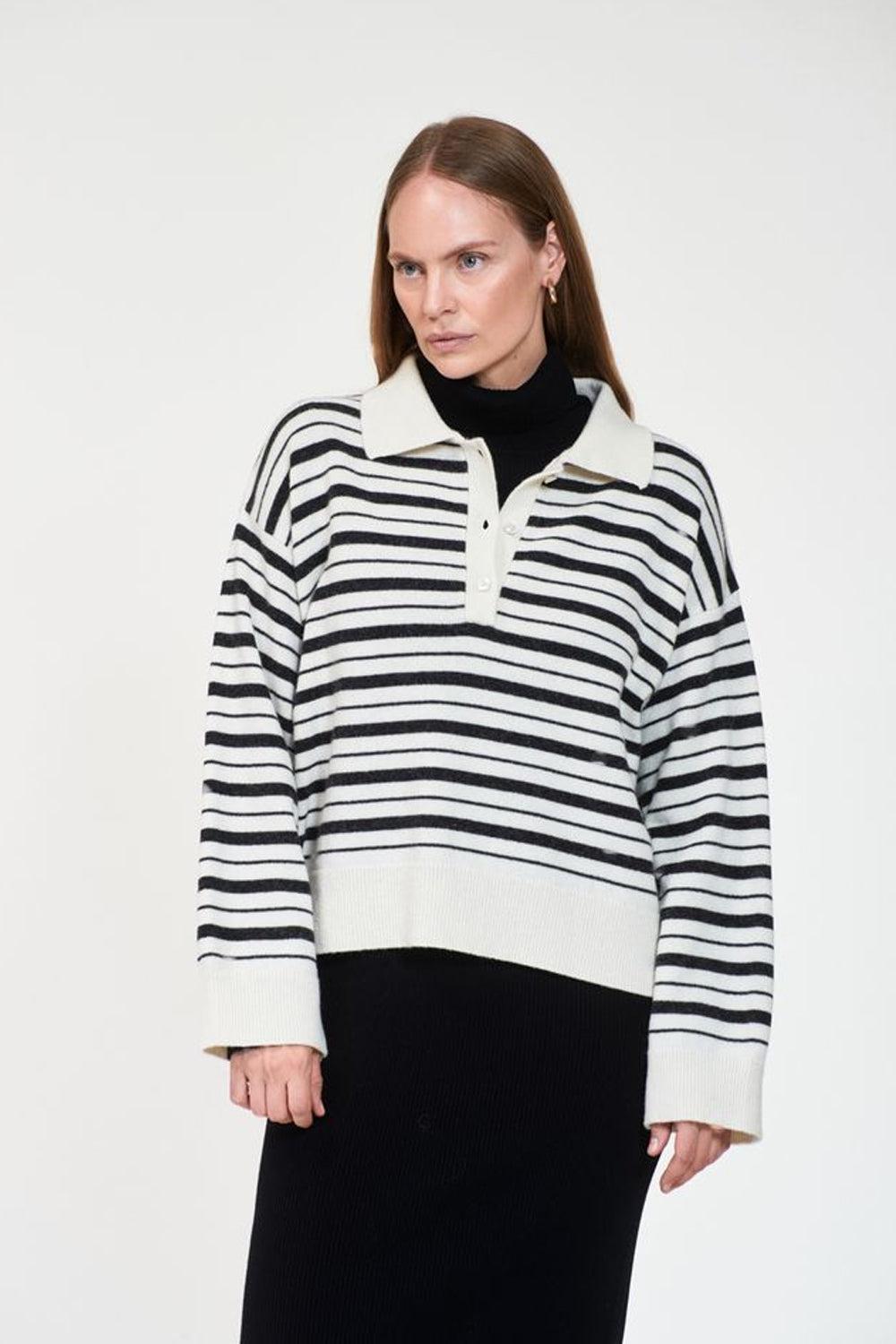 Zely Stripe Sweater offwhite/charcoal