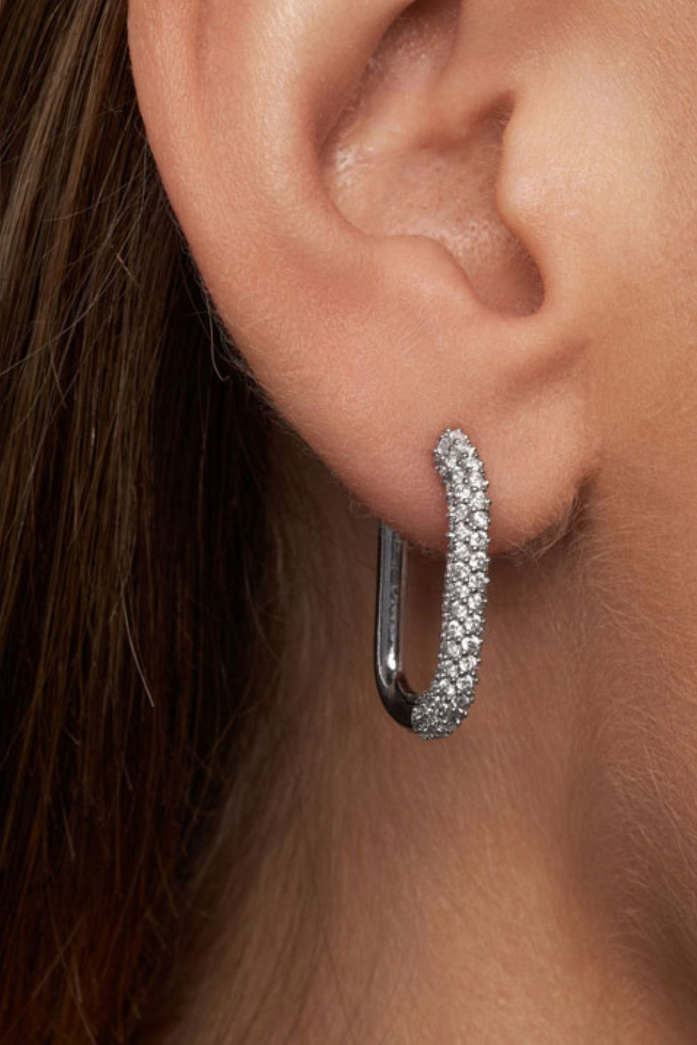 Silver Oval Hoop Brass w/crystal