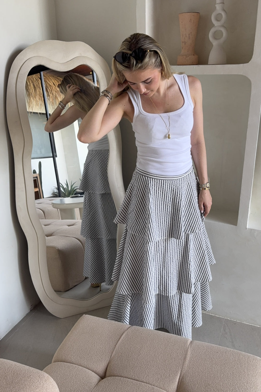 Seersucker Flounce Skirt Marine Stripe
