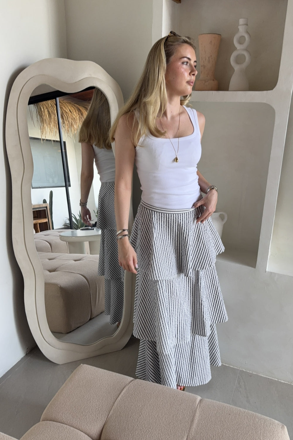 Seersucker Flounce Skirt Marine Stripe