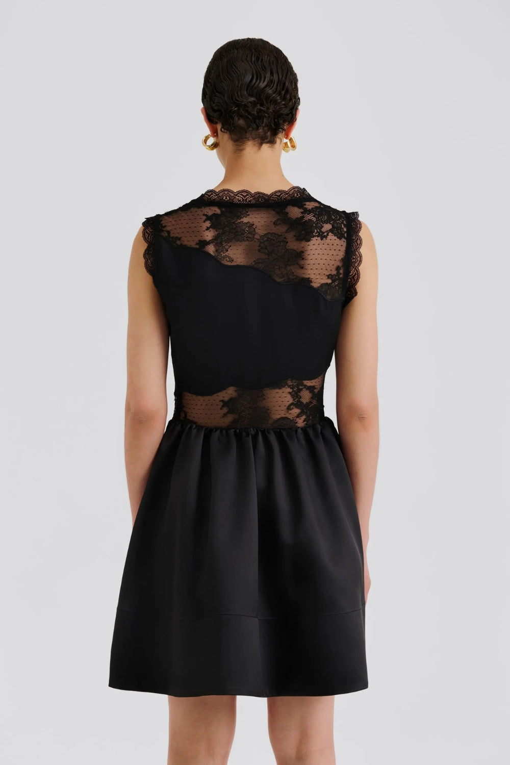Rosy Lace Trimmed Cut Out Mini Dress Black