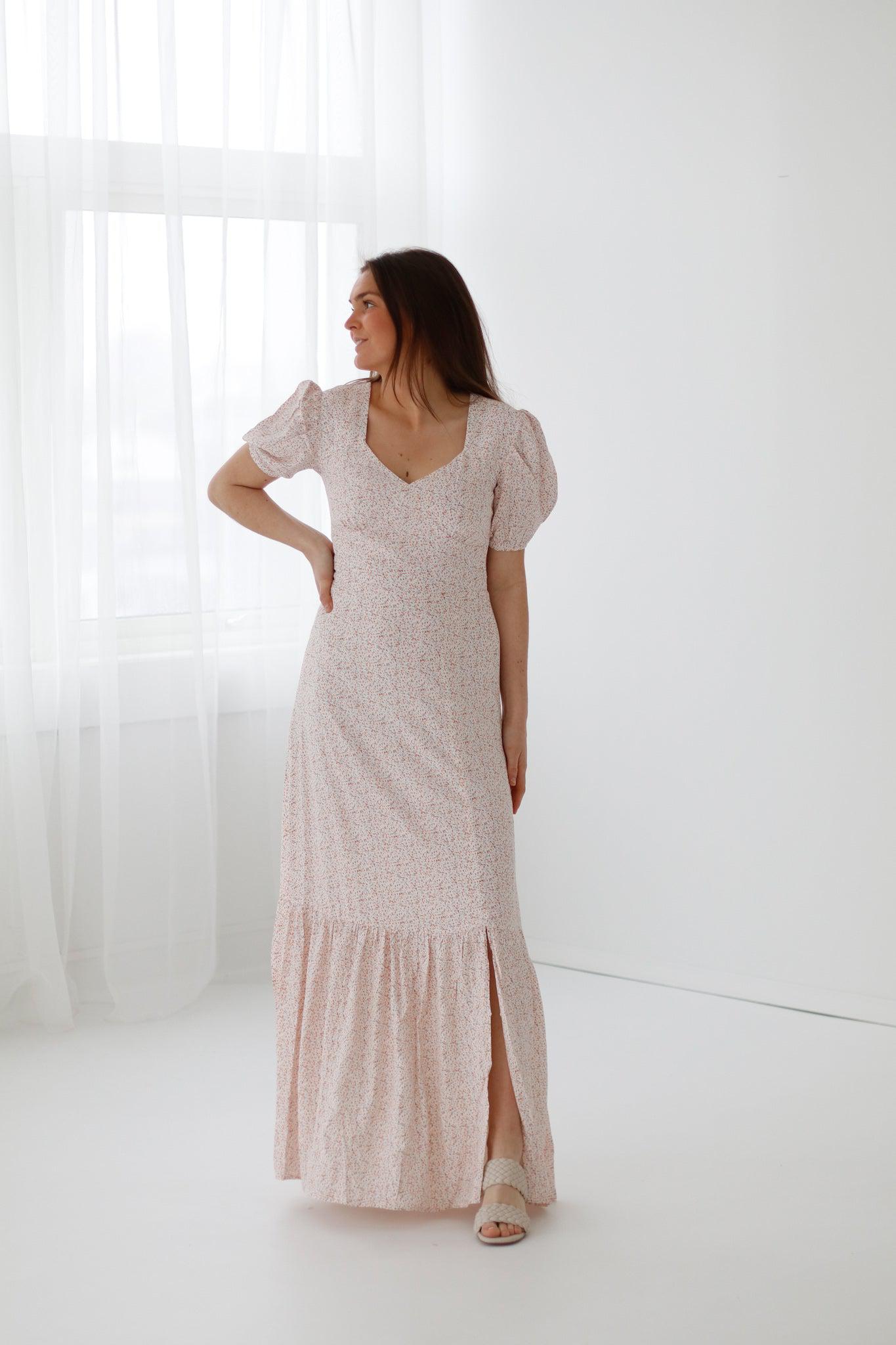 Sienna-Split-Dress-Peach-Flower-Print-2