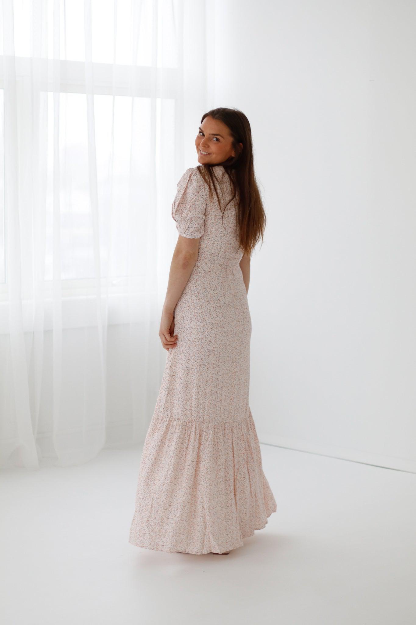 Sienna-Split-Dress-Peach-Flower-Print-3
