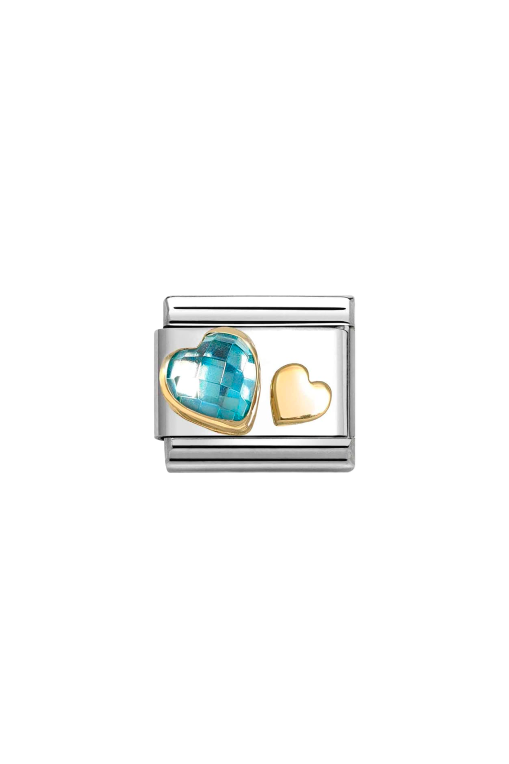 FACETED SYMBOLS 18k Gold Light Blue Heart & Small Gold Heart