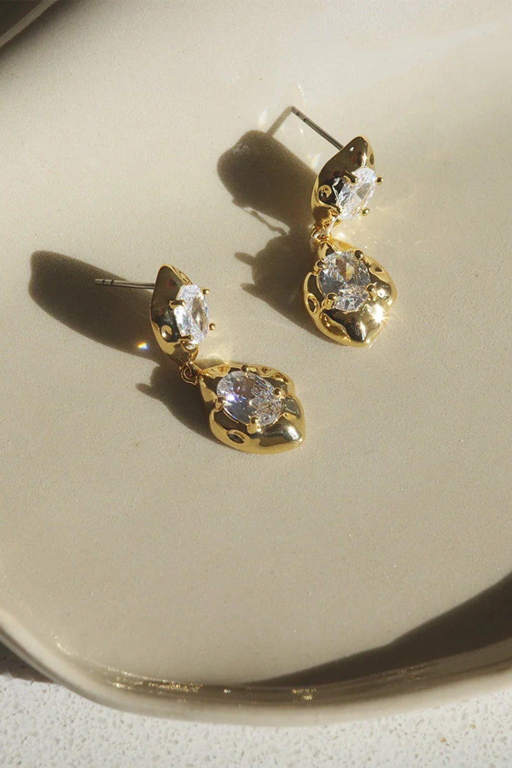 Double Crystal Earrings Steel 14K