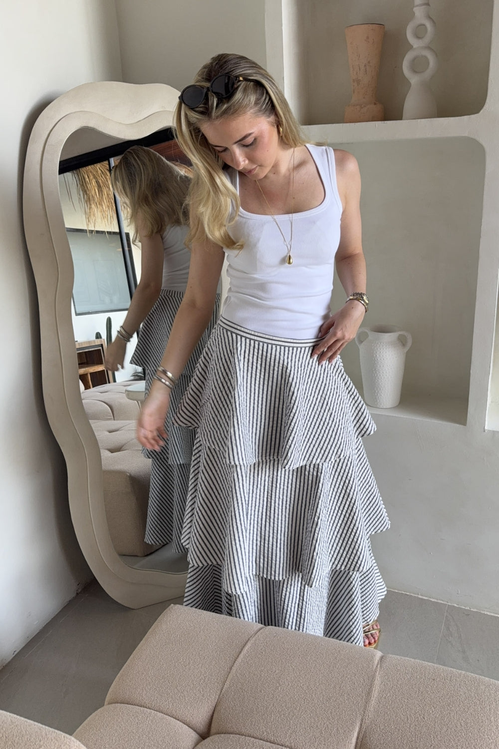 Seersucker Flounce Skirt Marine Stripe