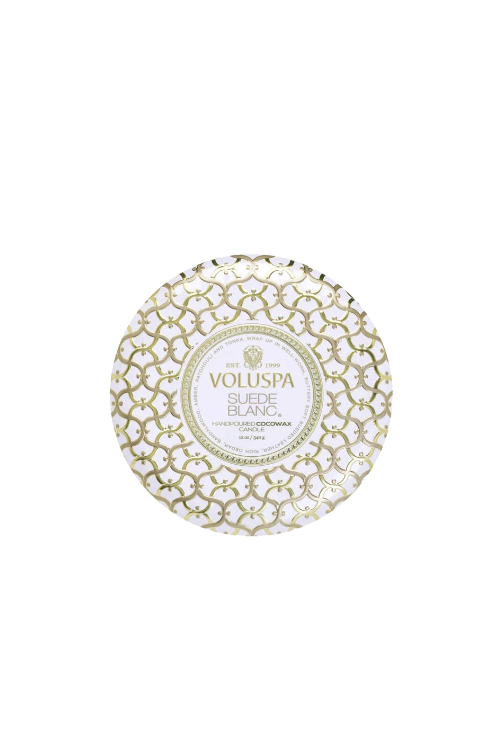 3 Wick Tin Candle Suede Blanc 340g