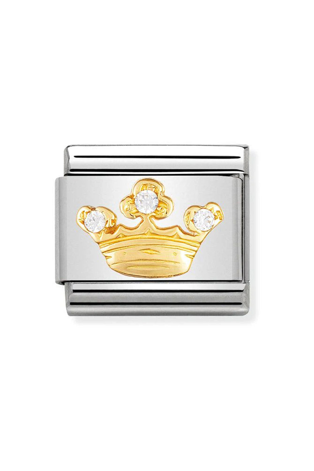 Classic FUN Stainless Steel 18k gold & cubic zirconia White Queen Crown