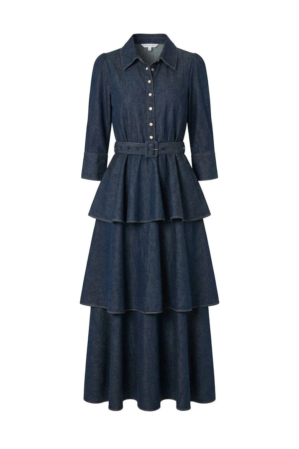Denim Flounce dress French Blue
