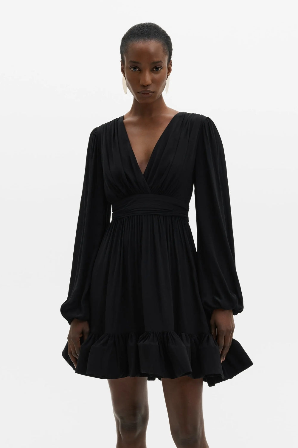 Jadie V-Neck Ruffled Mini Dress Black