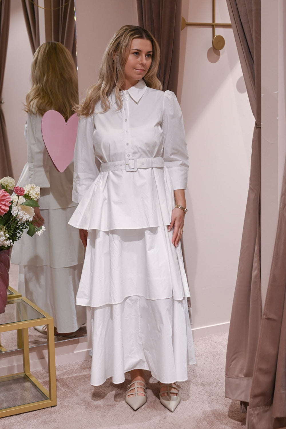 Poplin Flounce dress White