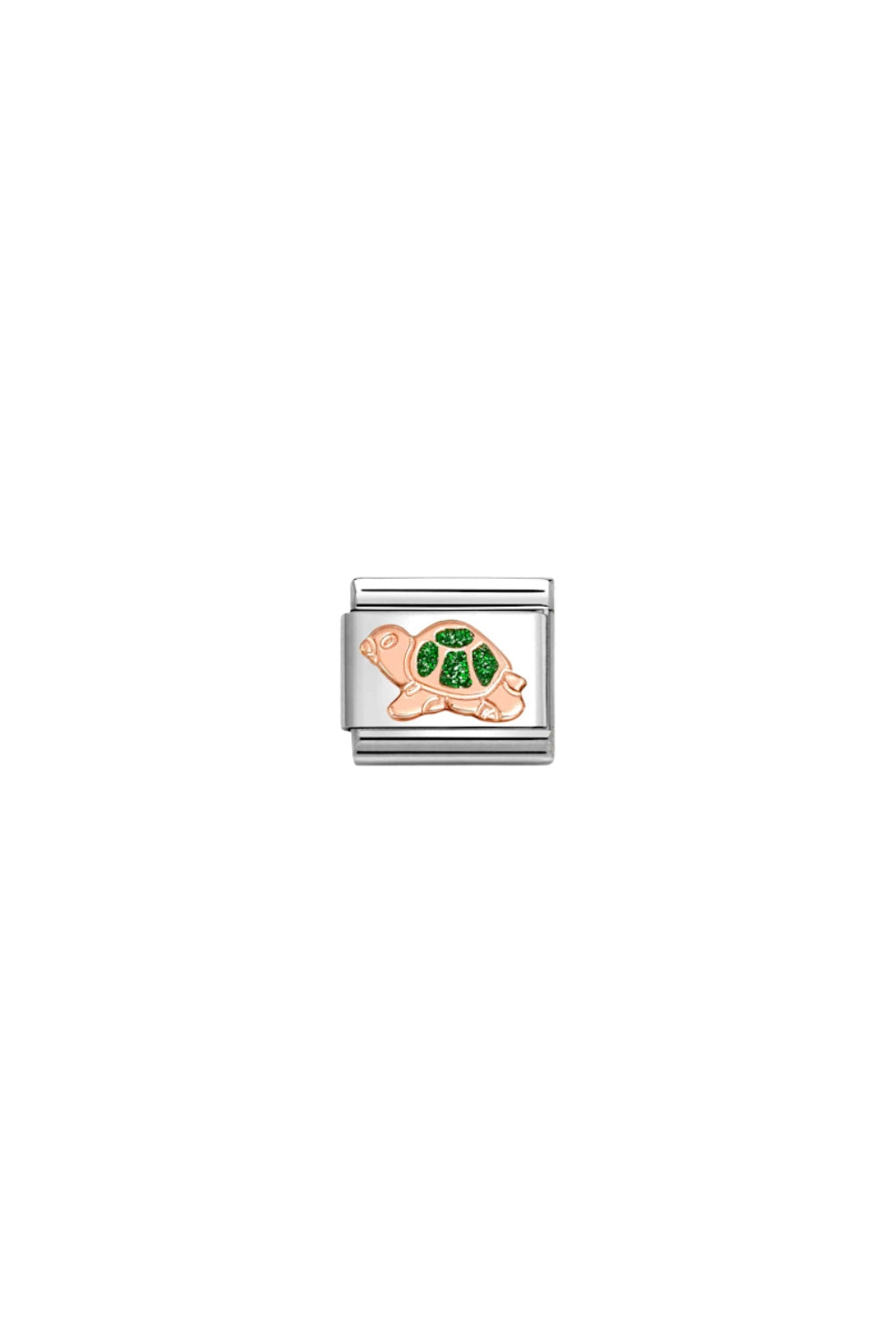 Glitter Symbols 9k Rose Gold, Steel & Enamel Green Turtle