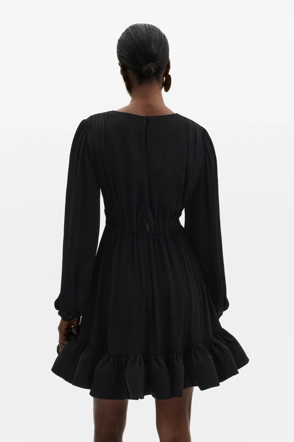 Jadie V-Neck Ruffled Mini Dress Black