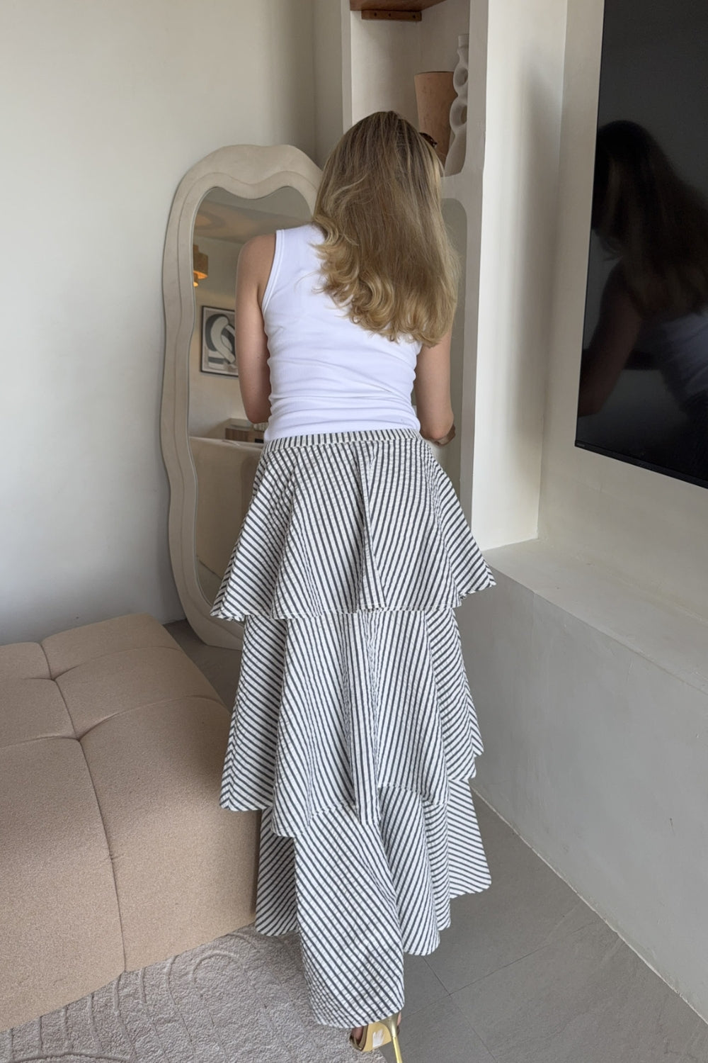 Seersucker Flounce Skirt Marine Stripe