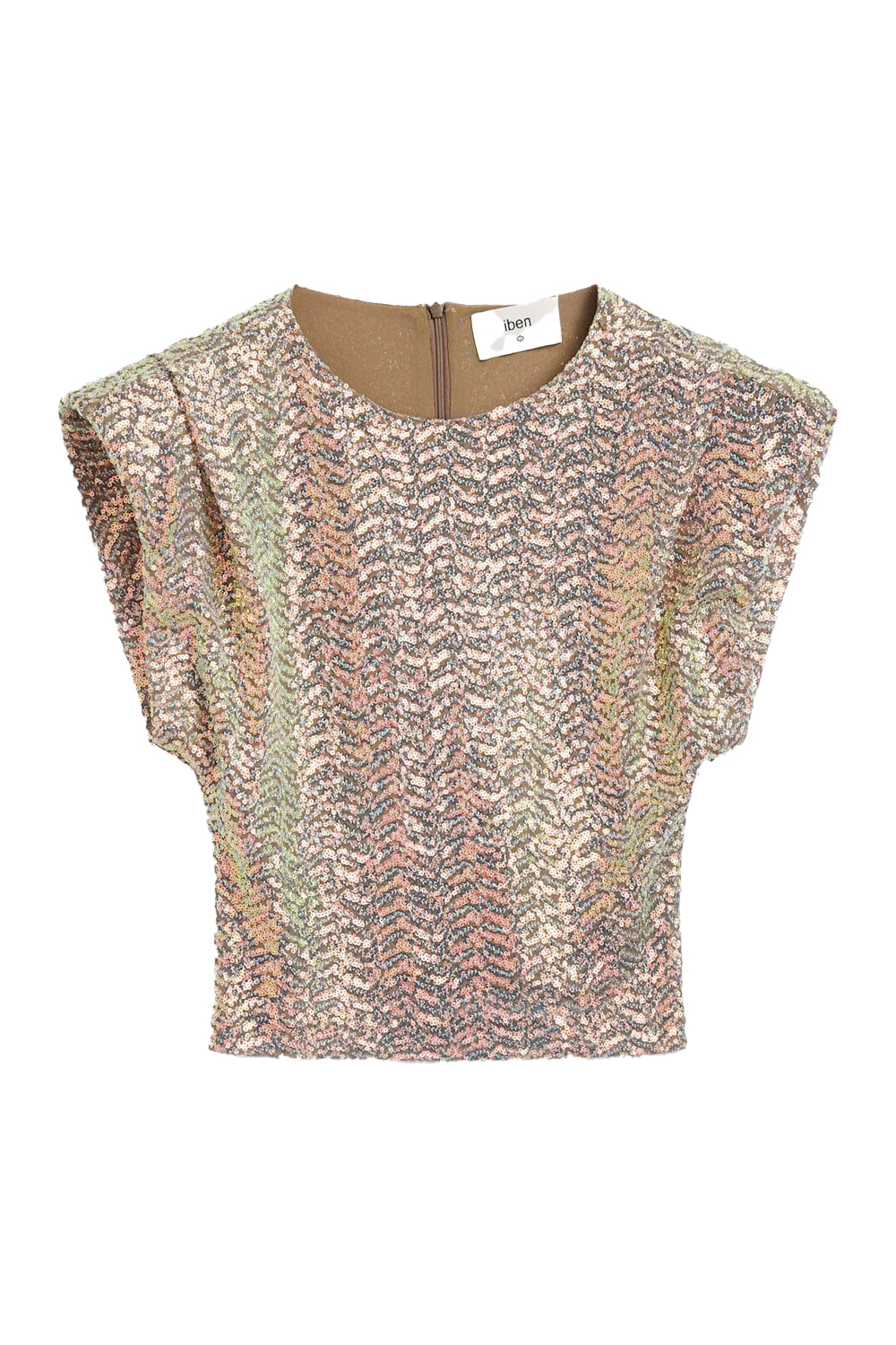 Sunset Sequin Top Iridescent Beige