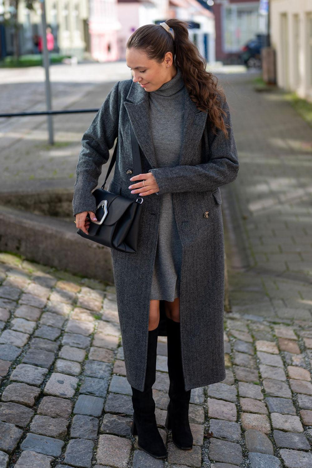 Alessandra Coat Grey Herringbone