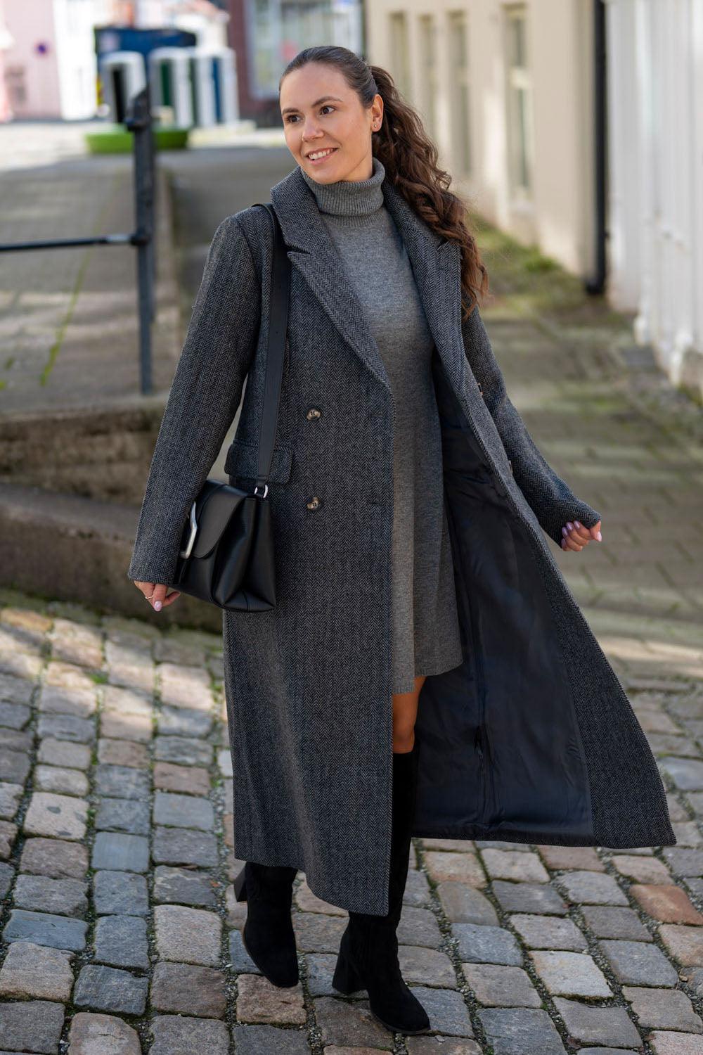 Alessandra Coat Grey Herringbone