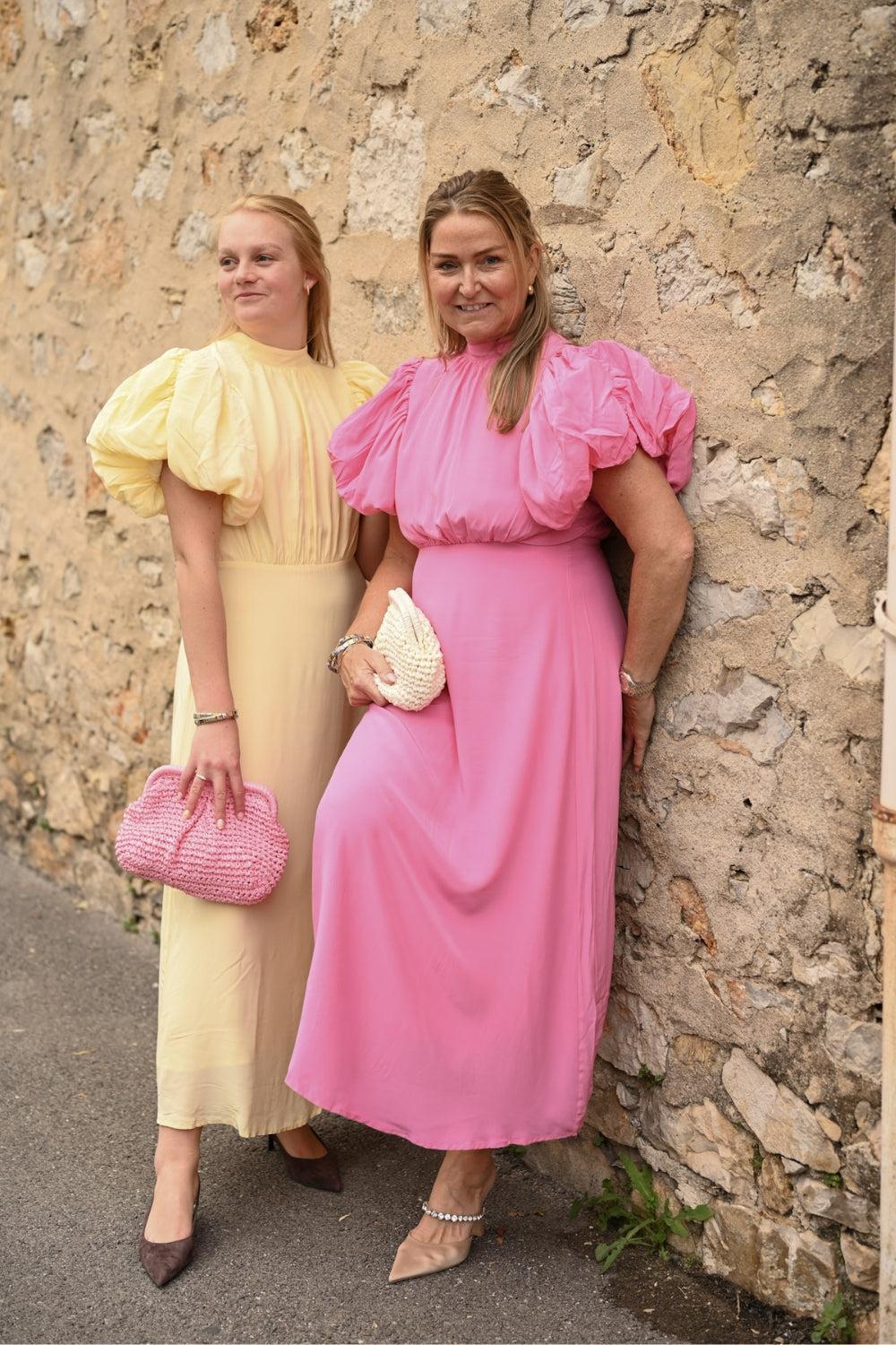 Alicia Puff Short Sleeve Open Back Midi Dress Prism Pink