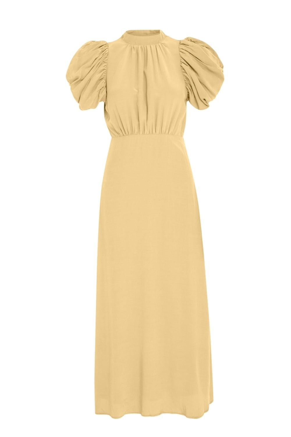 Alicia Puff Short Sleeve Open Back Midi Dress Soft Yellow