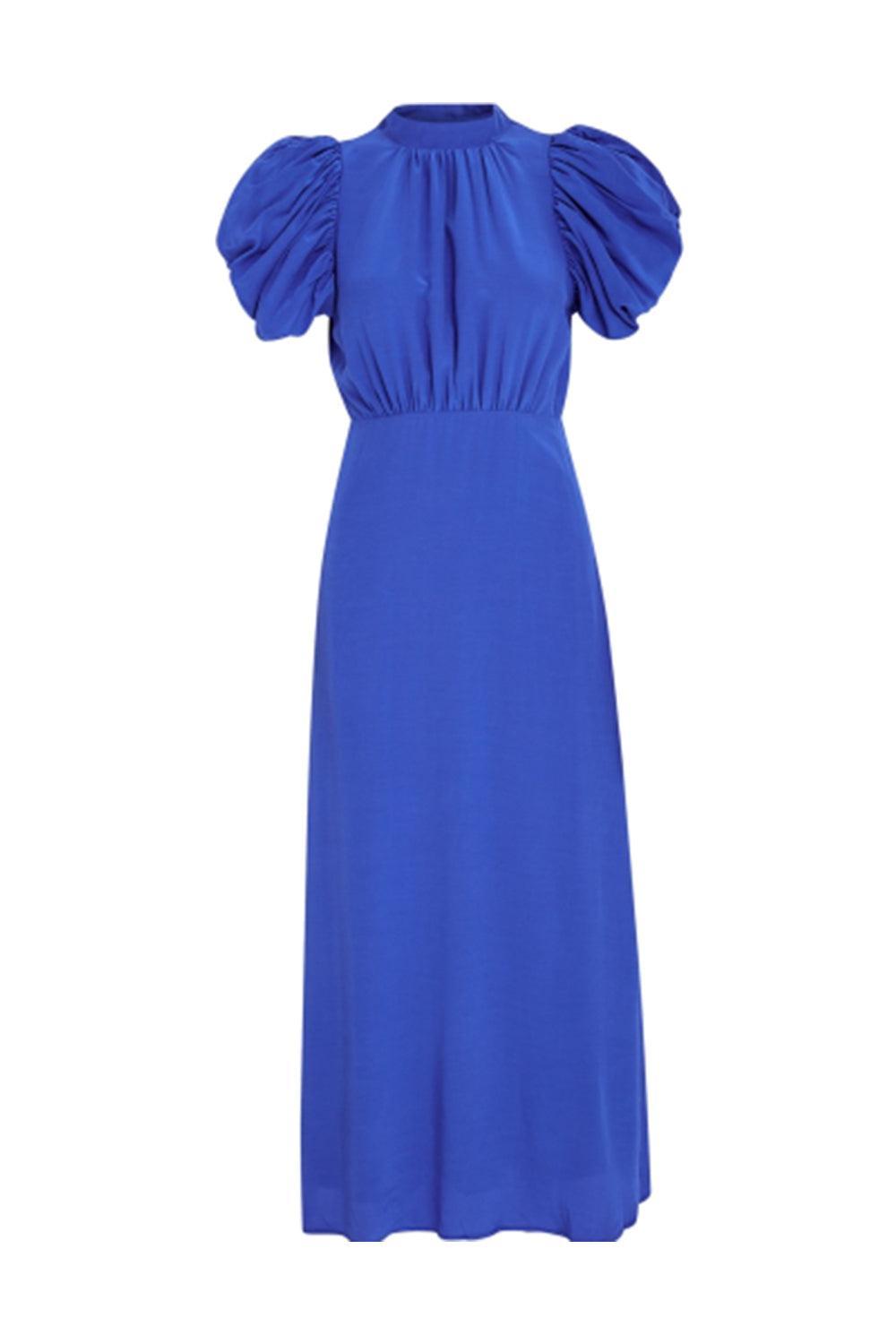 Alicia puff short sleeve open back midi dress Blue Bonnet