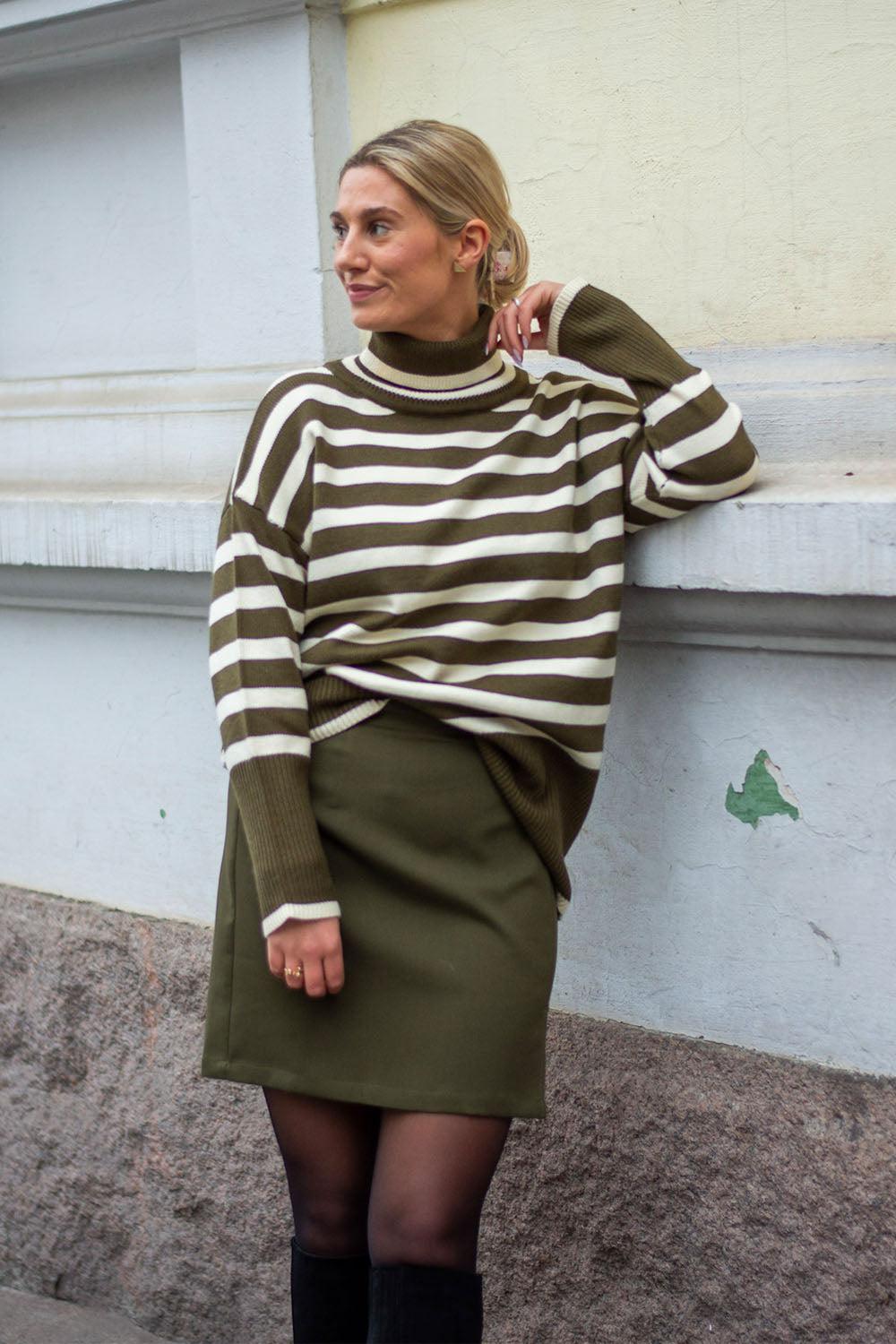 Alvena knit pullover Green/off white