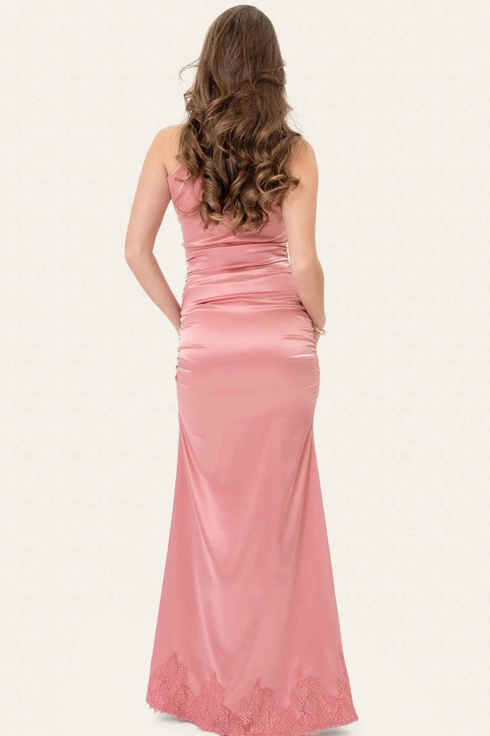 AndreaIC Satin Dress Pink Lace