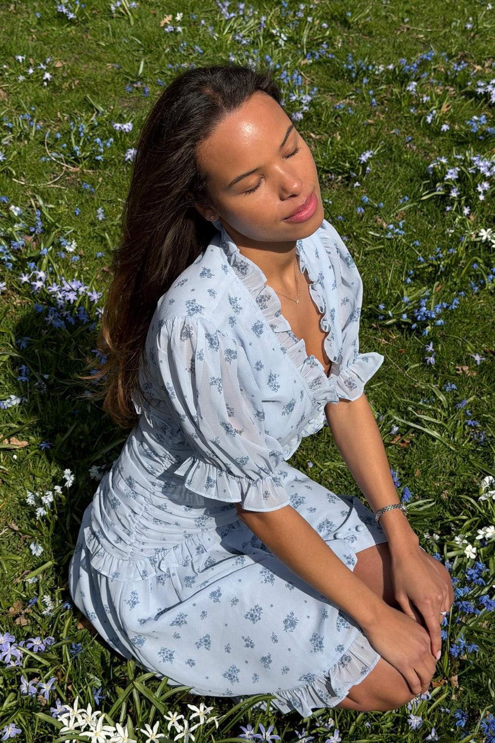 ArielIc Dress Blue flower Print
