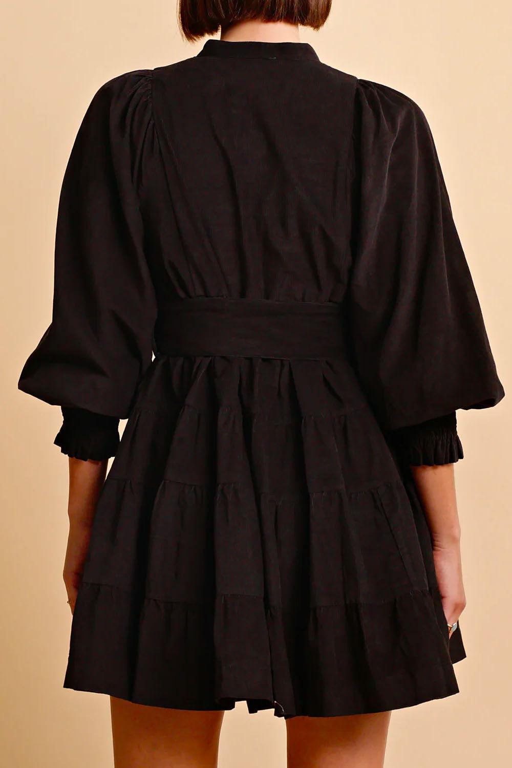 Baby cord belted dress black