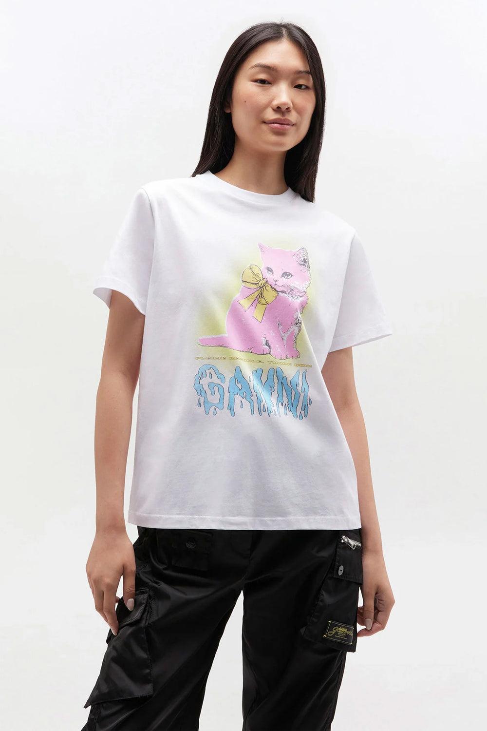 Basic cotton jersey neon kitty t-shirt bright white