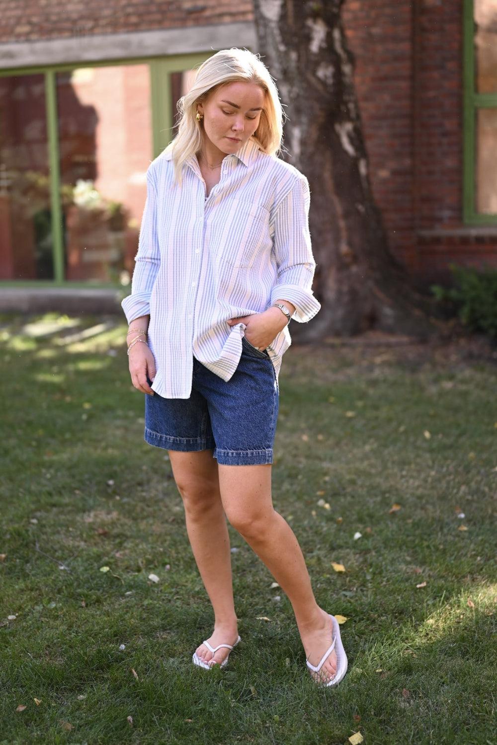 Bibi Crepe Shirt Blue Stripe
