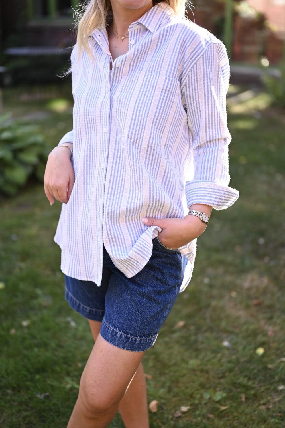Bibi Crepe Shirt Blue Stripe