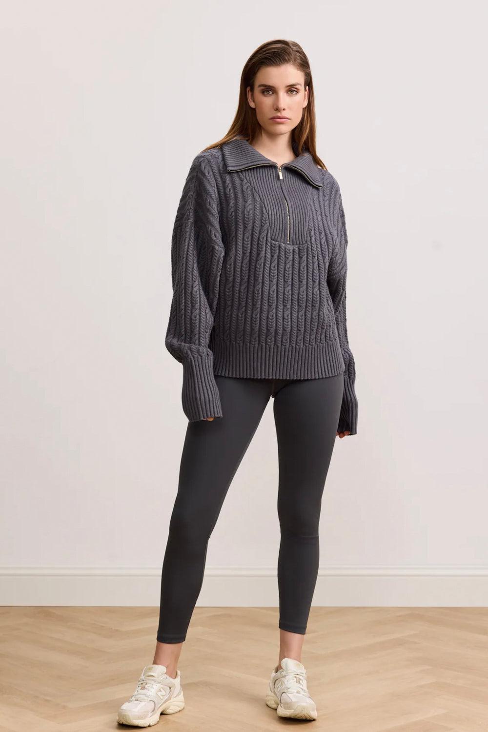 Blake cable knit half-zip dark grey