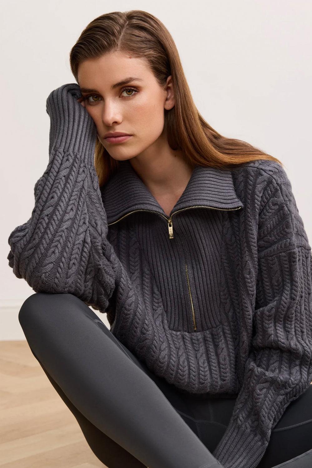 Blake cable knit half-zip dark grey