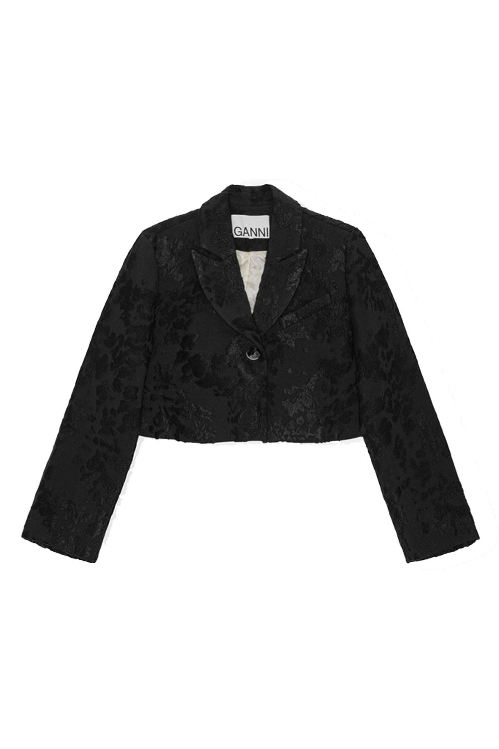 Bouclé Jacquard Suiting Cropped Blazer Black